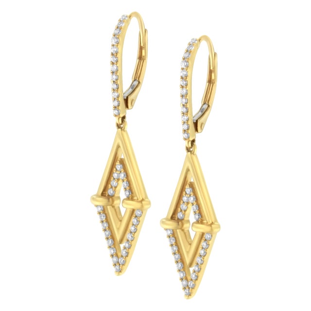 Contemporary 14K Yellow Gold 3/8 Cttw Double Triangle Drop and Dangle Diamond Earrings (G-H Color, SI1-SI2 Clarity) For Sale - Image 3 of 5