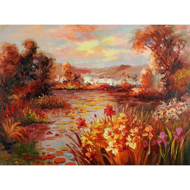 Late 20th Century Secluded Lakeside Villa Painting For Sale - Image 4 of 4