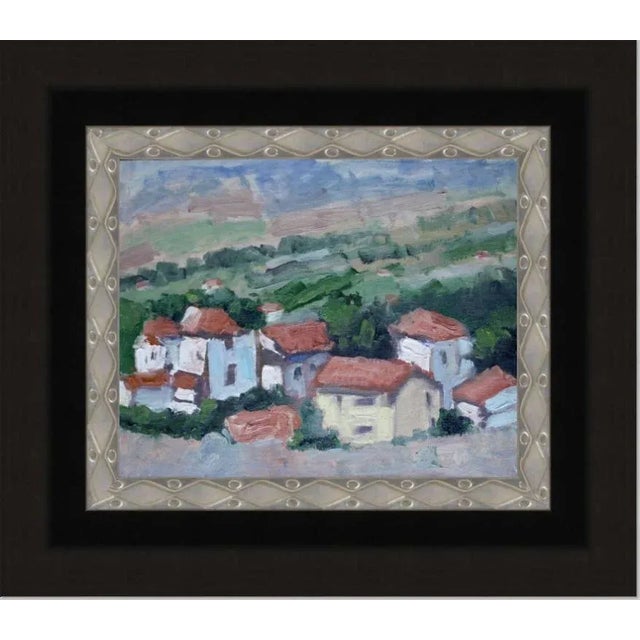 Textile Italy, Red Roofs, Contemporary Landscape Oil Painting For Sale - Image 7 of 11