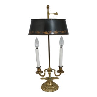 Antique Toleware Solid Brass Desk Lamp For Sale