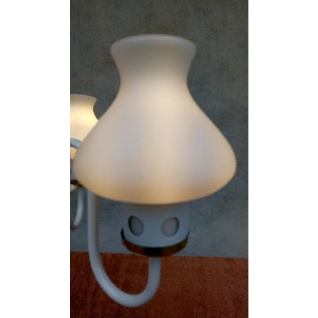 Material: metal, white thin glass, ceramic. Very nice, preserved, authentic retro vintage chandelier. White holder -...