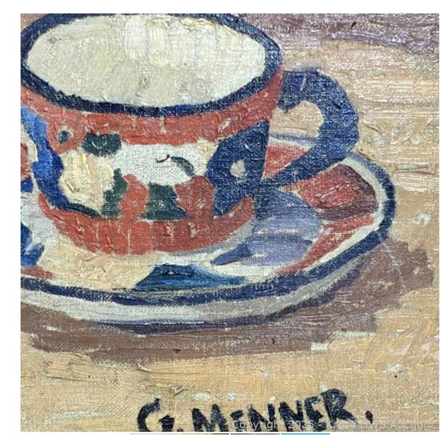 Wood Large Still Life Oil Painting by G. Menner 1920 For Sale - Image 7 of 7