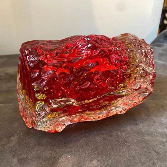 1970s Mandruzzato Modernist Red Sommerso Murano Glass Ashtray For Sale - Image 9 of 10