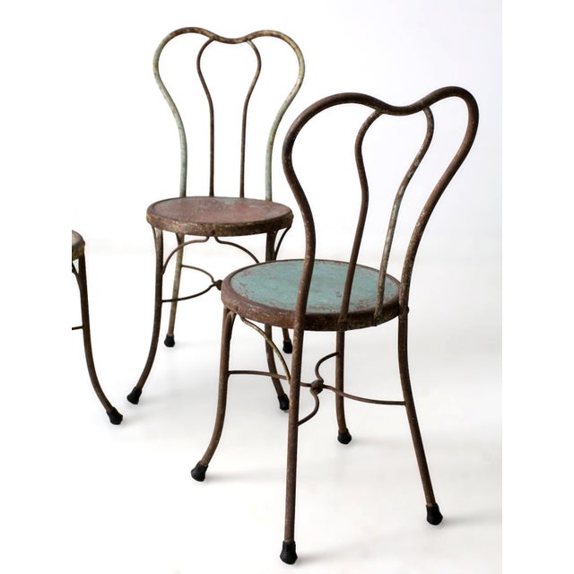 Early 20th Century Art Nouveau Iron Bistro Chairs, Set of 3 For Sale - Image 14 of 18