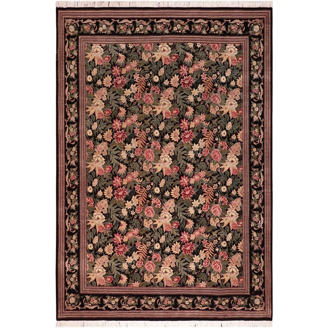 Elegant FLoral David Pak-Persian Black/Green Wool Rug - 8'1'' X 10'1'' For Sale - Image 9 of 9