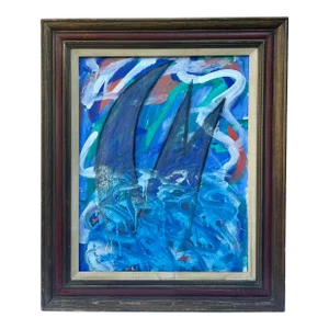 Original Modern Abstract Painting 'Dark Seascape' Oil, Signed by Artist