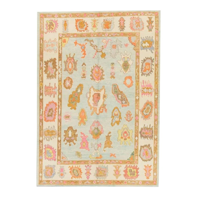 Modern Turkish Oushak Rug 6'1" x 8'4" For Sale