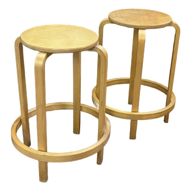 Alvar Aalto for Artek Style Bentwood Stools, a Pair For Sale
