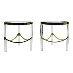 1970s Pair of Lucite & Brass Side Tables by Charles Hollis Jones "Classic Wolf Table"