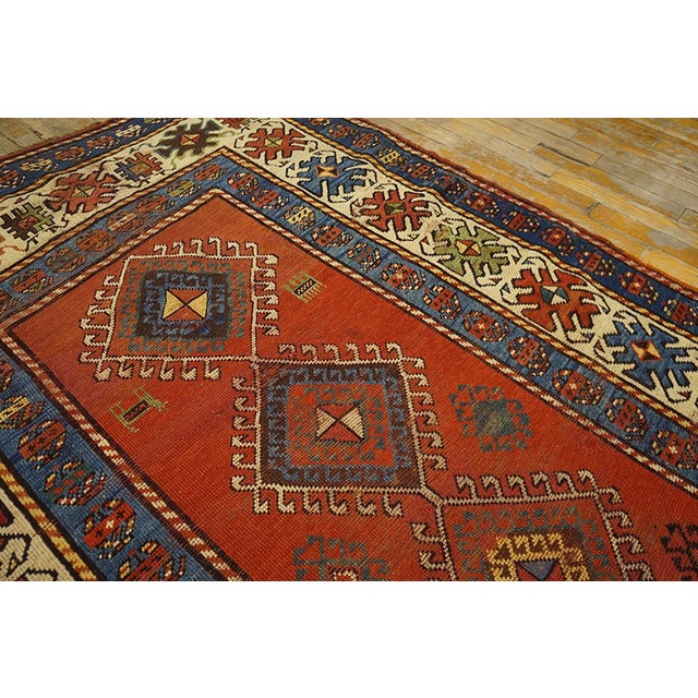Traditional 1900s Red Medallion Antique Caucasian Kazak Rug 4'4" X 9'0" Handknotted Wool Carpet For Sale - Image 3 of 6