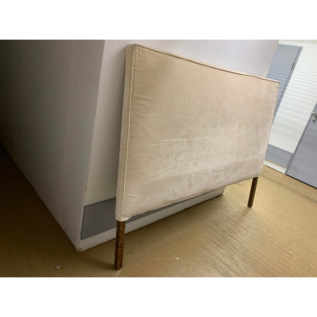 1990s Vintage Transitional King Cream Velvet Upholstered Headboard