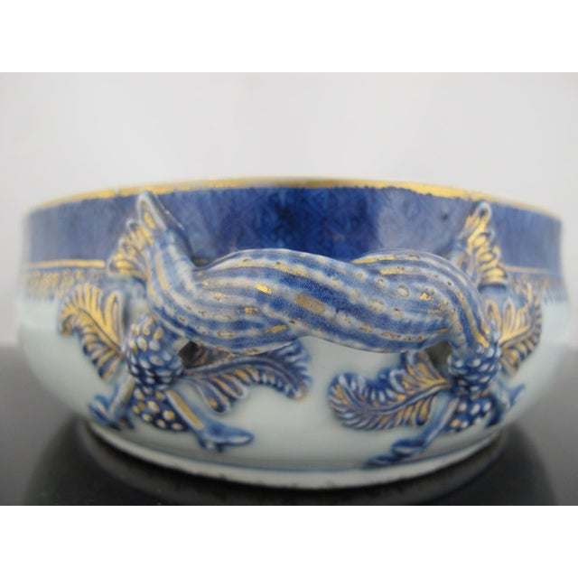 Chinese Export Canton Blue Nanking Village Armorial Porcelain Serving Bowl For Sale - Image 13 of 14