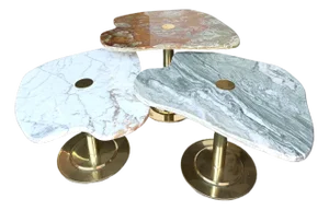 Contemporary Set of 3 Brass and Marble Nesting Tables, Italy