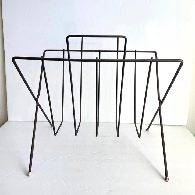 Tony Paul Mid Century Modern 1950s Magazine Rack Black Metal Holder For Sale - Image 4 of 9
