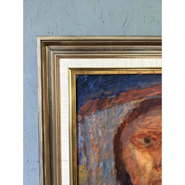 Mid-Century Modern "Portrait in Sepia" Swedish Figure Portrait Oil Painting, Framed For Sale - Image 9 of 11