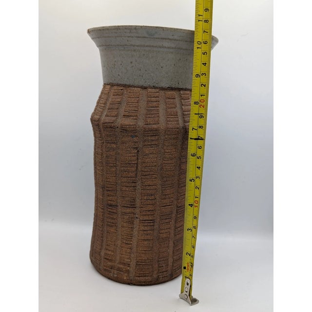 Mid-Century Modern Vintage Mid Century Moderns Ribbed Ceramic Two Tone Vase With Lid, Signed For Sale - Image 3 of 13