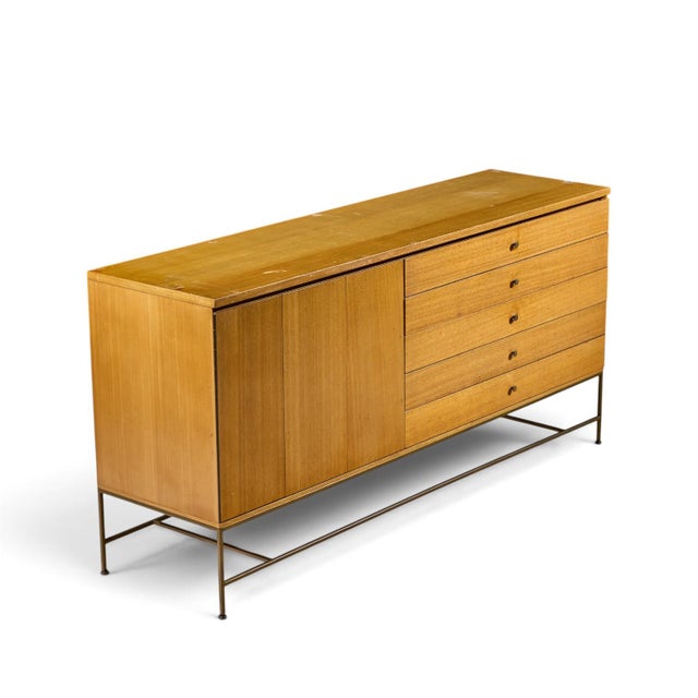 Paul McCobb for Calvin Irwin Collection Mid Century Bleached Mahogany and Brass Credenza and Hutch For Sale - Image 13 of 15