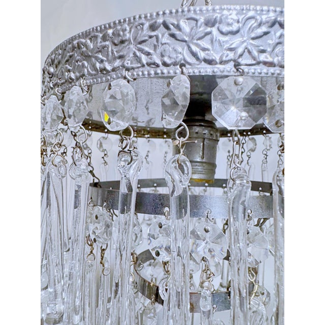 Vintage Crystal Upside Down Waterfall Chandelier With Ornate Silver-Tone Rim For Sale - Image 4 of 8