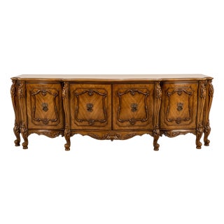 Vintage French Provincial Walnut Credenza Buffet Sideboard Carved Rococo 79" For Sale