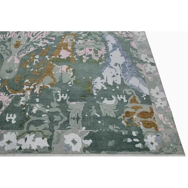 Handwoven Modern Ikat Green/Pink Area Rug 9'1" X 12'3" For Sale In Dallas - Image 6 of 13