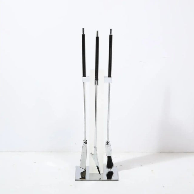 Mid-Century Modern Chrome & Frosted Lucite Fireplace Tool Set by Pace - 4 Pieces For Sale - Image 4 of 13