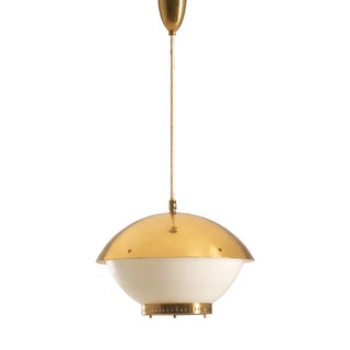 Large Brass Pendant with Engraved Opaline Glass, 1940s For Sale