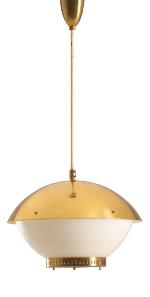 Large Brass Pendant with Engraved Opaline Glass, 1940s