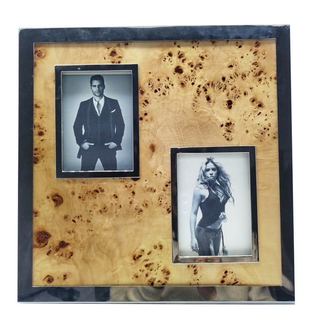Wood Chrome-Plated Metal and Briarwood Multi-Photo Frame attributed to Felice Antonio Botta, Italy, 1970s For Sale - Image 7 of 11