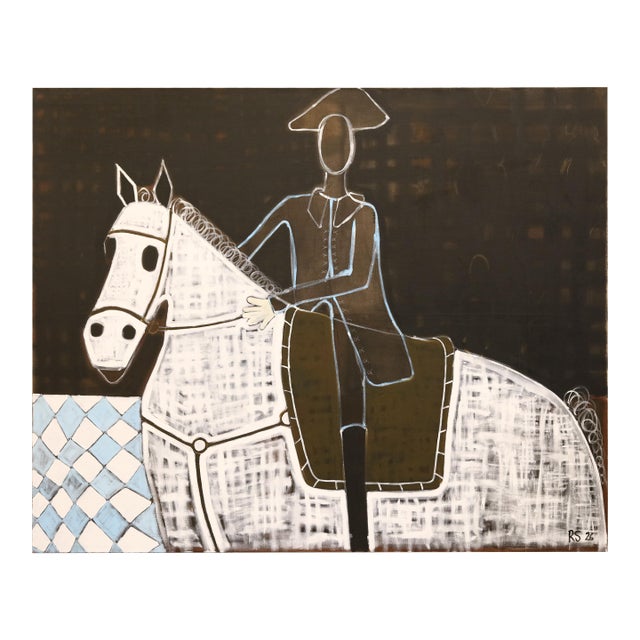 Man on Horseback Oil Painting. Large Contemporary Horse Painting 170 X 210 Cm For Sale