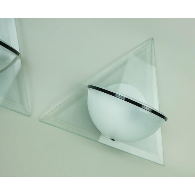 Italian Wall Lamps Lamperti Model Illo in Etched Glass and Metal, 1980s, Set of 2 For Sale - Image 10 of 11