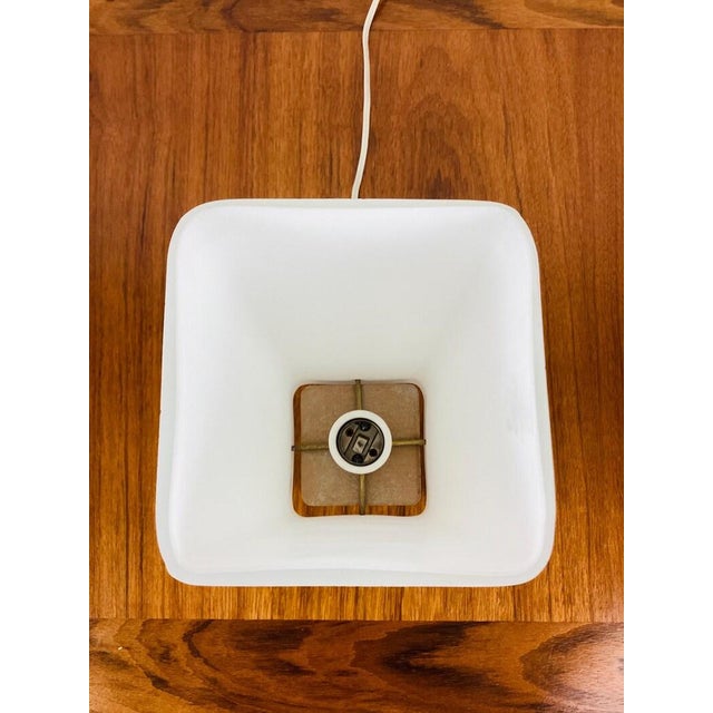 White Vintage 1960s Mid Century Modern White Frosted Glass & Wood Table Lamp For Sale - Image 8 of 8