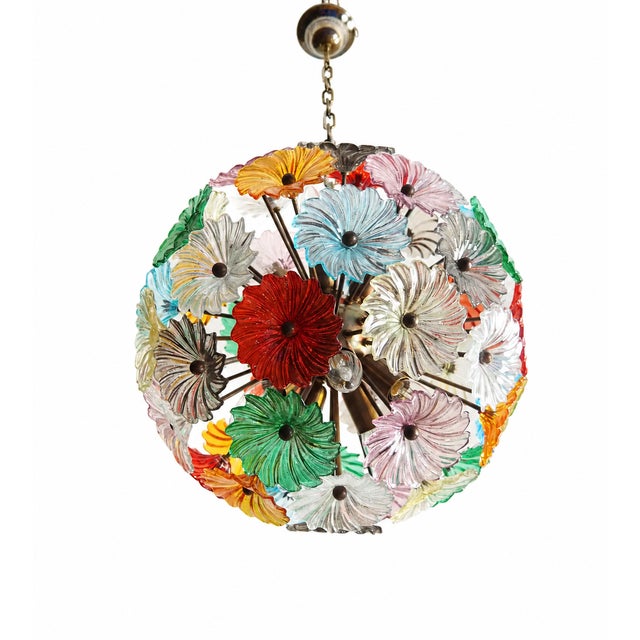 Not Yet Made - Made To Order Sputnik Pendant Light with 51 Flowers in Multicolored Glass and Burnished Brass from Justfurnituress SRL For Sale - Image 5 of 11