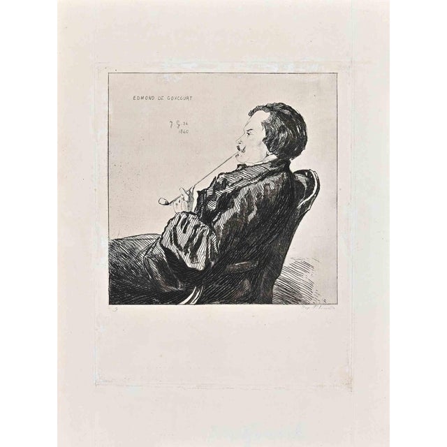 Jules de Goncourt, Portrait of Edmond de Goncourt, Etching, 1860 For Sale