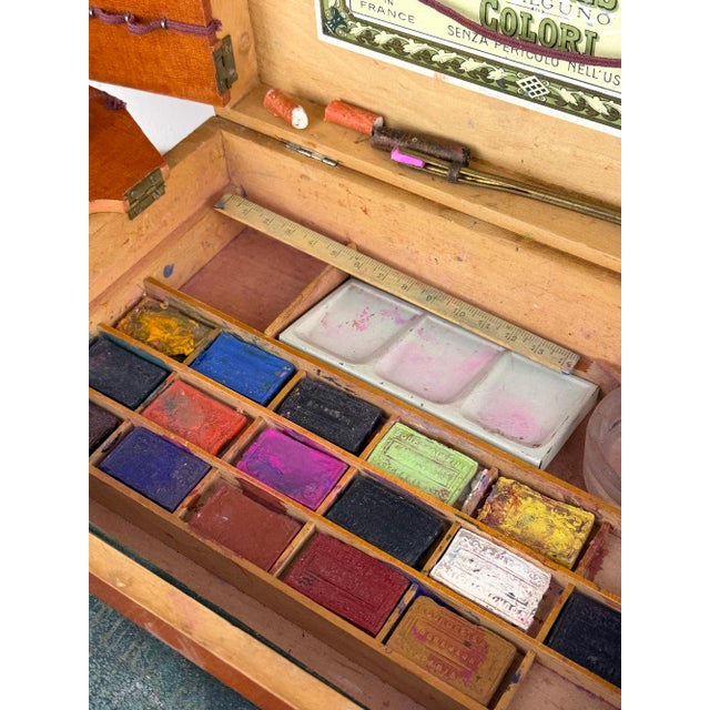 Wood Antique Art Nouveau French Watercolor Paint Set Box from Bourgeois Aîné, 1890s For Sale - Image 7 of 18