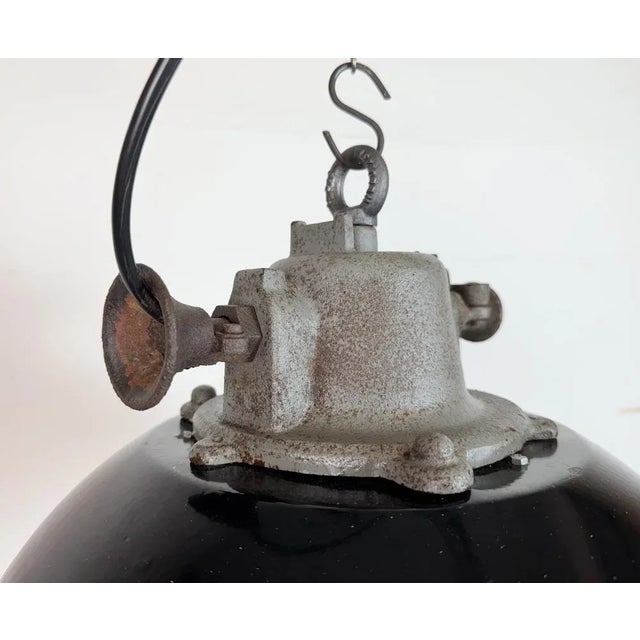 1960s Industrial Black Enamel and Cast Iron Cage Pendant Light from Elektrosvit, 1960s For Sale - Image 5 of 15