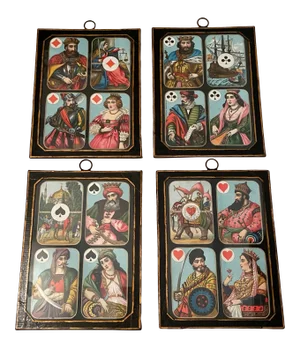 Framed Antique Late 19th Century Face Cards by Dundorf Francfort - Set of 4
