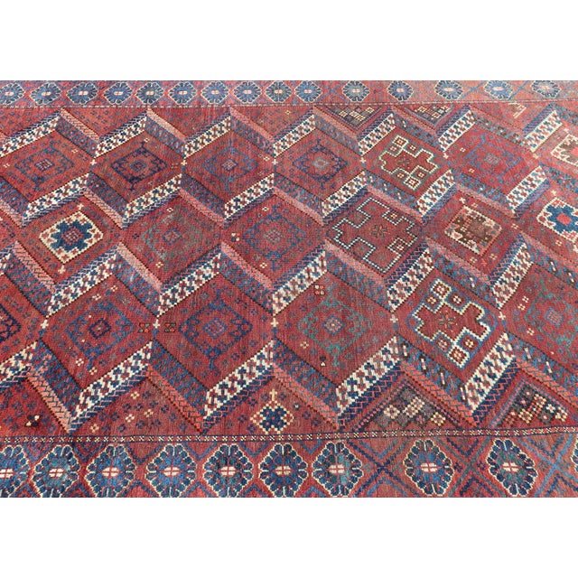 Antique Turkestan Beshir Rug With Deep Red Field and Repeating Diamond Motifs For Sale - Image 4 of 15