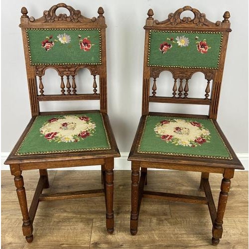 Antique French Oak Floral Upholstered Chairs, Set of 2 For Sale - Image 11 of 11