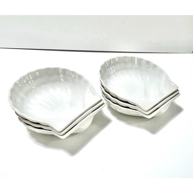 1980s White Porcelain Clam Shell Appetizer Plates – Coastal Set of 6 For Sale - Image 11 of 12