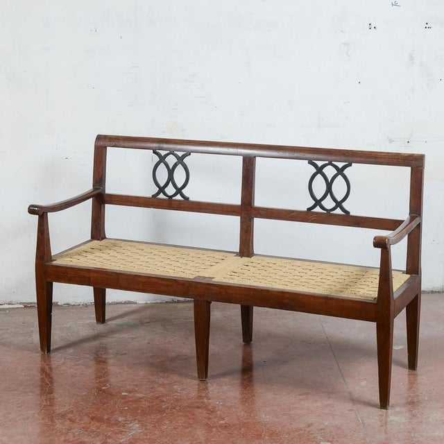 Rococo 18th Century Style Bench with Raffia and Straw Seat For Sale - Image 3 of 15