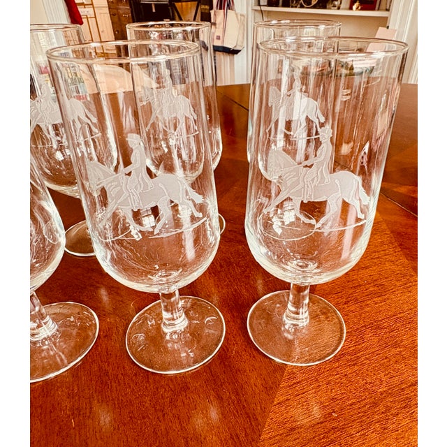 Vintage French Equestrian Horse & Rider Stemmed Glasses, Set of 8 For Sale In New York - Image 6 of 8