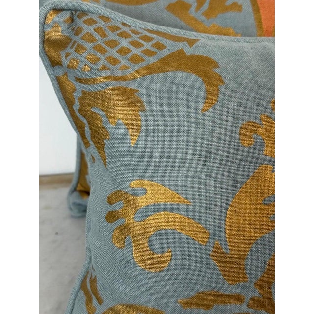 Nomi Stenciled Linen Lumbar Pillows in Celeste Blue, Usa For Sale - Image 11 of 11