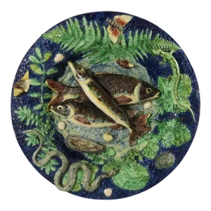 School of Paris Majolica Palissy Fish, Reptile & Leaves Plate