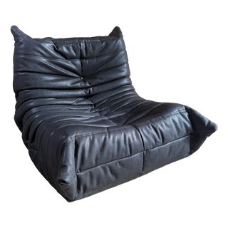 Togo Lounge Chair in Black Leather by Michel Ducaroy for Ligne Roset For Sale