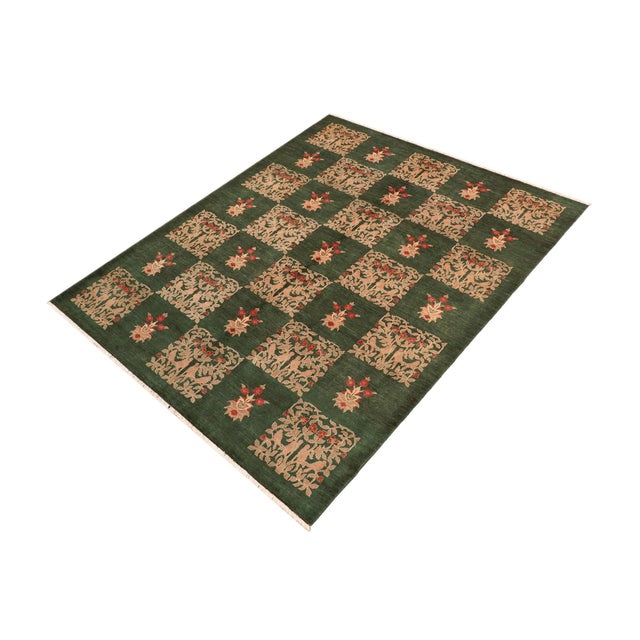 Boho Chic Boho Chic Ziegler Green Rust Hand-Knotted Wool Rug - 8'1'' X 9'10'' For Sale - Image 3 of 8