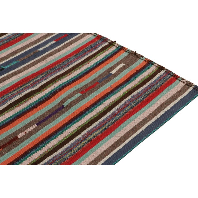 1950s 1950s Vintage Chaput Kilim Rug in Polychromatic Stripe Patterns, Multicolor-5'3x8' For Sale - Image 5 of 6