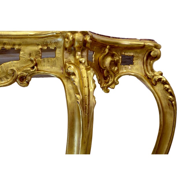 Antique Louis Philippe Italian Giltwood Console Table with Red Marble Top, 19th Century For Sale - Image 6 of 14