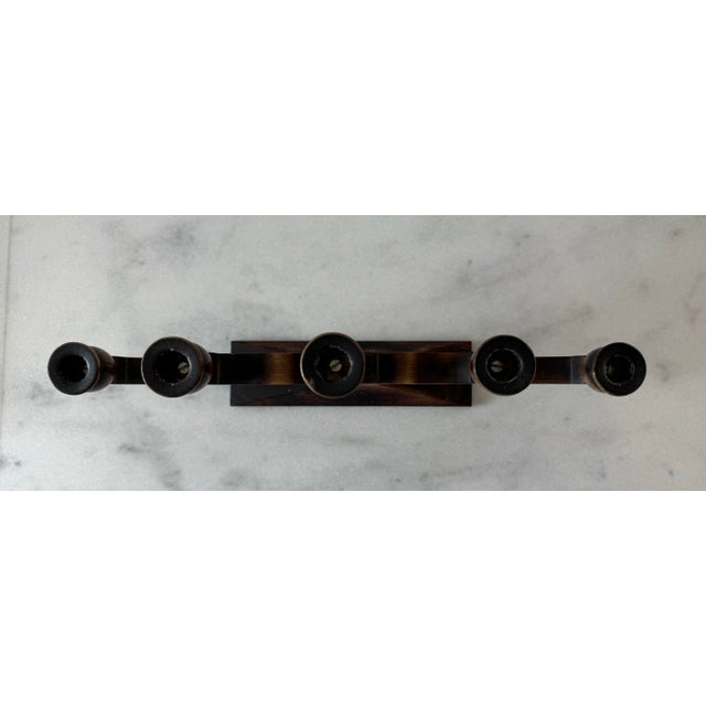 Vintage Swedish Wood Hand Painted 5 Arm Candelabra For Sale - Image 9 of 11