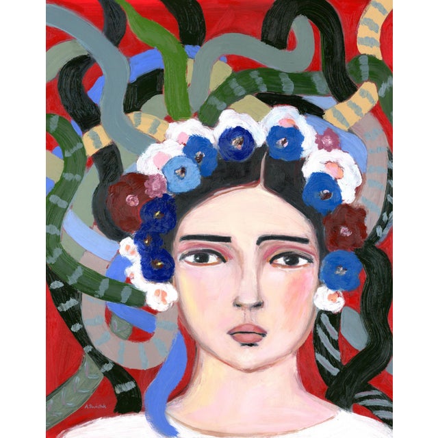 Medusa, Inspired Frida, Vintage Style Mid Century Modern Oil Portrait by Alexandra Swistak For Sale - Image 6 of 6