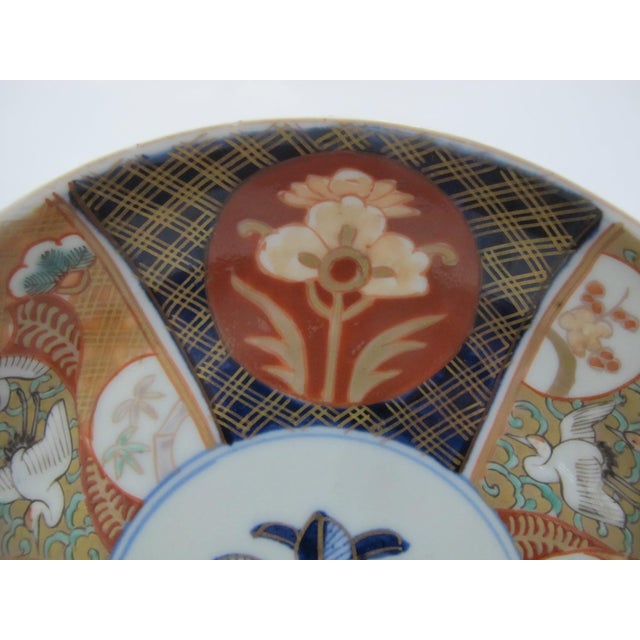 Japanese Imari Porcelain Peach Medallion Heron Flower Plate or Shallow Bowl Set For Sale - Image 4 of 11